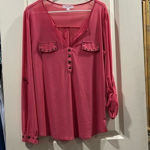 NWOT Anthropologie Eden & Olivia sheer top/blouse long sleeves tab/faux snaps L